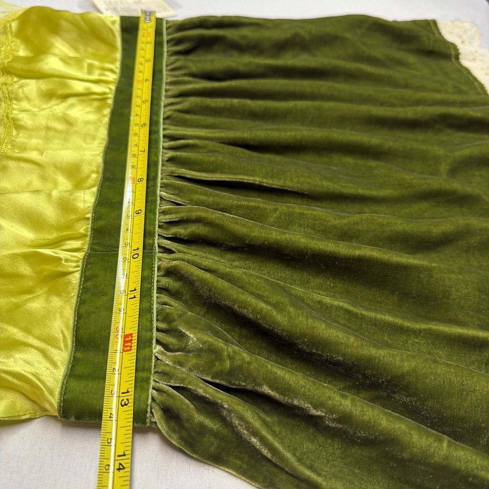 Free People Baby Doll Fairy Cottage Core Green Silk/Faux Suede Womens Size 2 - Picture 7 of 9